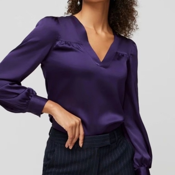 NWT White House Black Market Satin Elegant Black Blouse SZ L - Picture 12 of 16